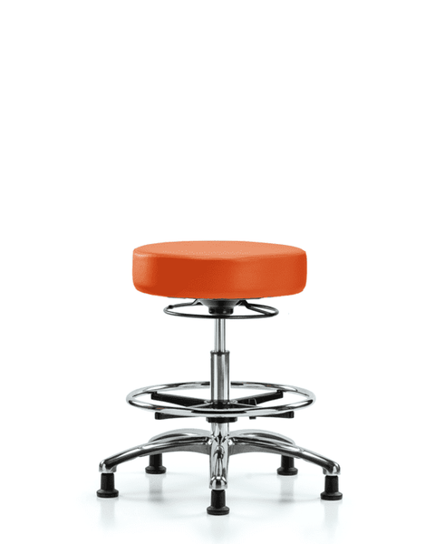 Vinyl Stool without Back Chrome - Medium Bench Height with Chrome Foot Ring & Stationary Glides in Orange Kist Trailblazer Vinyl - VMBSO-CR-CF-RG-8613