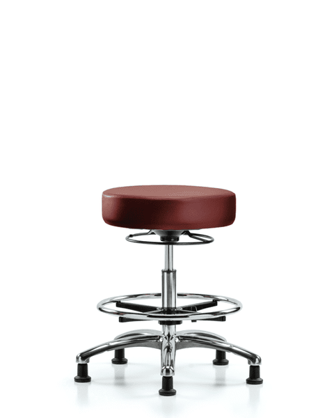 Vinyl Stool without Back Chrome - Medium Bench Height with Chrome Foot Ring & Stationary Glides in Taupe Supernova Vinyl - VMBSO-CR-CF-RG-8815