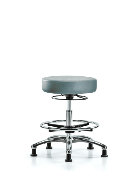 Vinyl Stool without Back Chrome - Medium Bench Height with Chrome Foot Ring & Stationary Glides in Storm Supernova Vinyl - VMBSO-CR-CF-RG-8822