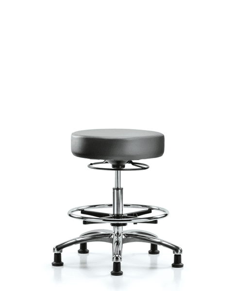 Vinyl Stool without Back Chrome - Medium Bench Height with Chrome Foot Ring & Stationary Glides in Sterling Supernova Vinyl - VMBSO-CR-CF-RG-8840