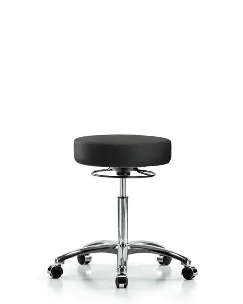 Vinyl Stool without Back Chrome - Medium Bench Height with Casters in Black Trailblazer Vinyl - VMBSO-CR-NF-CC-8540