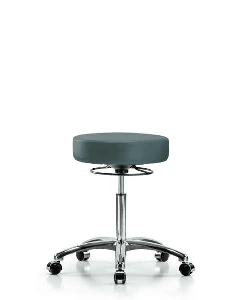 Vinyl Stool without Back Chrome - Medium Bench Height with Casters in Colonial Blue Trailblazer Vinyl - VMBSO-CR-NF-CC-8546