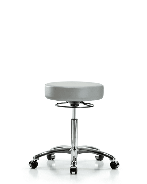 Vinyl Stool without Back Chrome - Medium Bench Height with Casters in Dove Trailblazer Vinyl - VMBSO-CR-NF-CC-8567