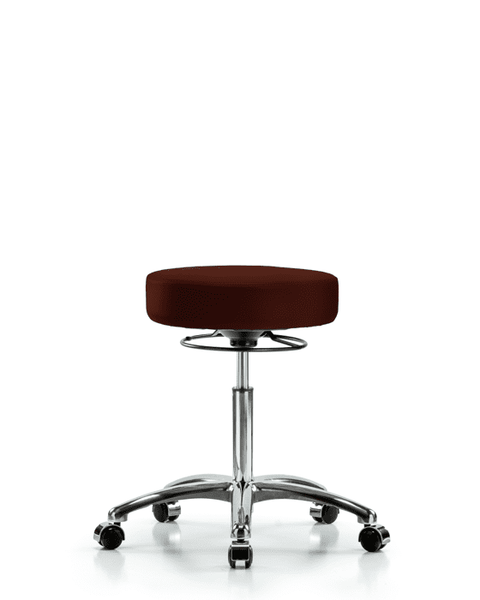 Vinyl Stool without Back Chrome - Medium Bench Height with Casters in Burgundy Trailblazer Vinyl - VMBSO-CR-NF-CC-8569