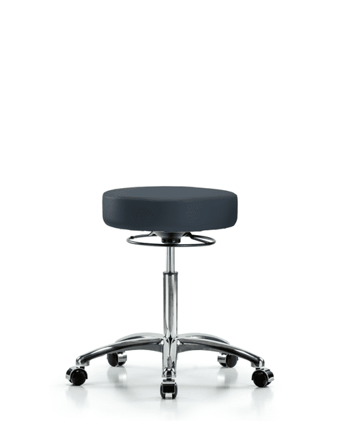 Vinyl Stool without Back Chrome - Medium Bench Height with Casters in Imperial Blue Trailblazer Vinyl - VMBSO-CR-NF-CC-8582