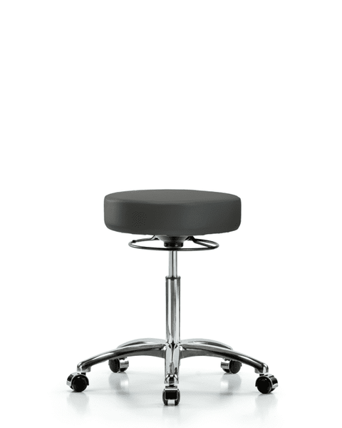 Vinyl Stool without Back Chrome - Medium Bench Height with Casters in Charcoal Trailblazer Vinyl - VMBSO-CR-NF-CC-8605