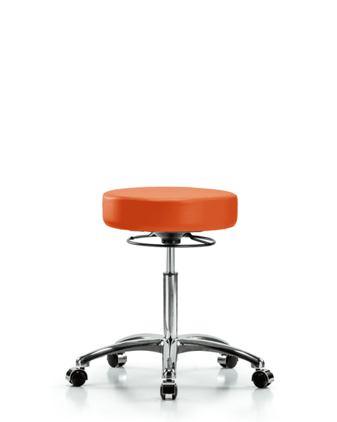 Vinyl Stool without Back Chrome - Medium Bench Height with Casters in Orange Kist Trailblazer Vinyl - VMBSO-CR-NF-CC-8613