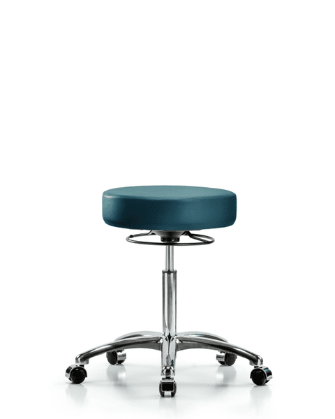Vinyl Stool without Back Chrome - Medium Bench Height with Casters in Marine Blue Supernova Vinyl - VMBSO-CR-NF-CC-8801