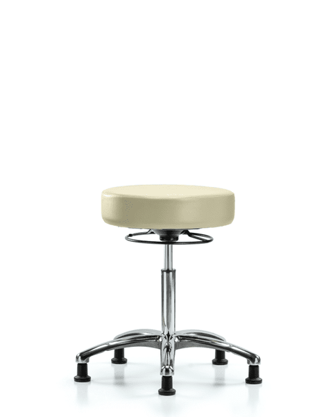 Vinyl Stool without Back Chrome - Medium Bench Height with Stationary Glides in Adobe White Trailblazer Vinyl - VMBSO-CR-NF-RG-8501