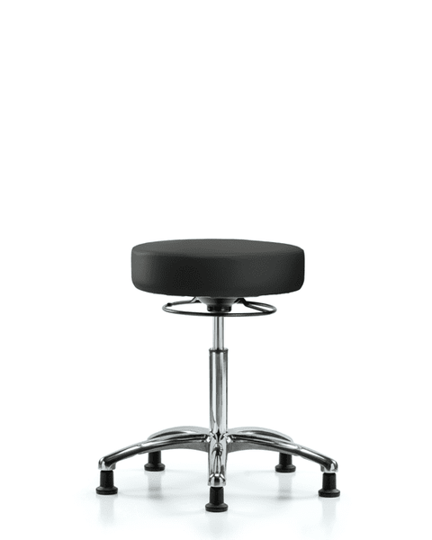 Vinyl Stool without Back Chrome - Medium Bench Height with Stationary Glides in Black Trailblazer Vinyl - VMBSO-CR-NF-RG-8540