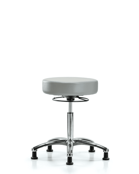 Vinyl Stool without Back Chrome - Medium Bench Height with Stationary Glides in Dove Trailblazer Vinyl - VMBSO-CR-NF-RG-8567
