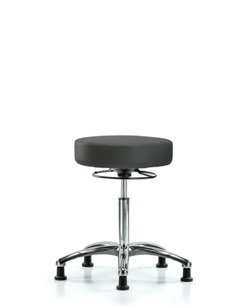 Vinyl Stool without Back Chrome - Medium Bench Height with Stationary Glides in Charcoal Trailblazer Vinyl - VMBSO-CR-NF-RG-8605