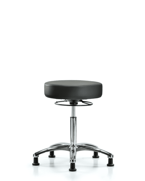 Vinyl Stool without Back Chrome - Medium Bench Height with Stationary Glides in Carbon Supernova Vinyl - VMBSO-CR-NF-RG-8823