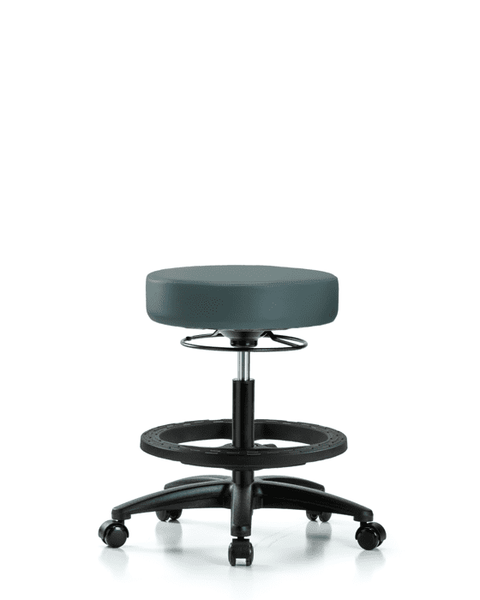 Vinyl Stool without Back - Medium Bench Height with Black Foot Ring & Casters in Colonial Blue Trailblazer Vinyl - VMBSO-RG-BF-RC-8546