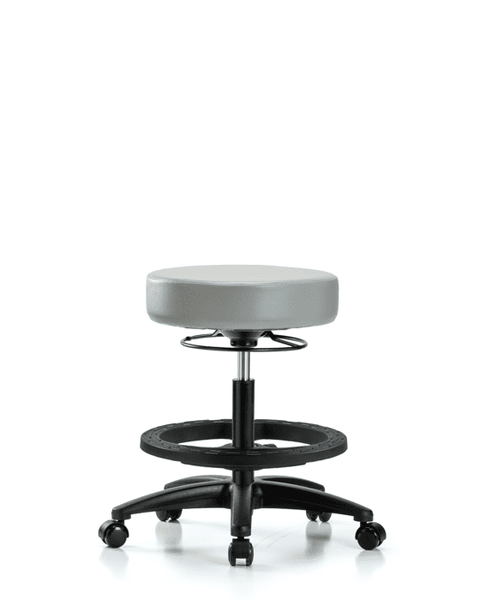Vinyl Stool without Back - Medium Bench Height with Black Foot Ring & Casters in Dove Trailblazer Vinyl - VMBSO-RG-BF-RC-8567