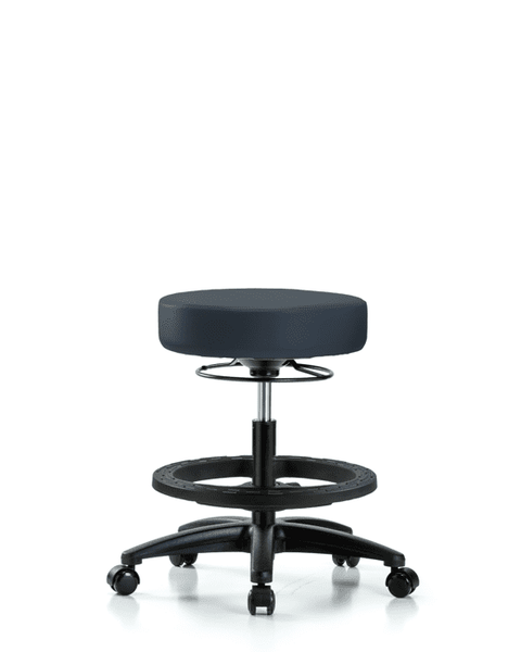 Vinyl Stool without Back - Medium Bench Height with Black Foot Ring & Casters in Imperial Blue Trailblazer Vinyl - VMBSO-RG-BF-RC-8582