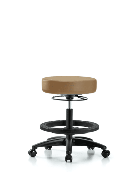 Vinyl Stool without Back - Medium Bench Height with Black Foot Ring & Casters in Taupe Trailblazer Vinyl - VMBSO-RG-BF-RC-8584