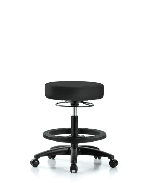 Vinyl Stool without Back - Medium Bench Height with Black Foot Ring & Casters in Charcoal Trailblazer Vinyl - VMBSO-RG-BF-RC-8605
