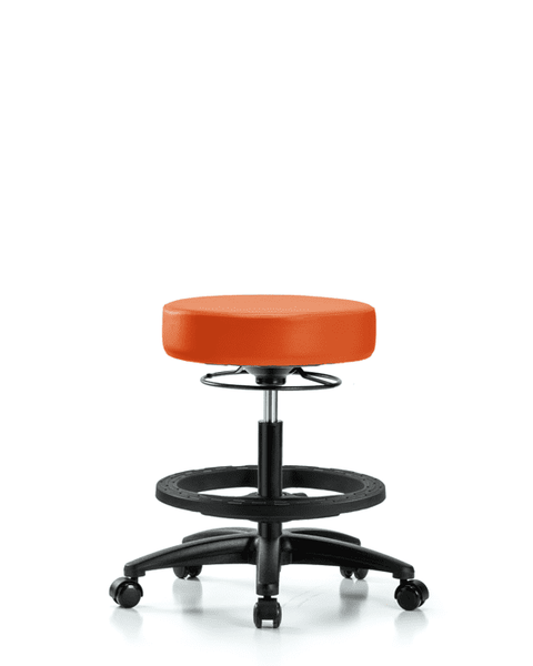 Vinyl Stool without Back - Medium Bench Height with Black Foot Ring & Casters in Orange Kist Trailblazer Vinyl - VMBSO-RG-BF-RC-8613