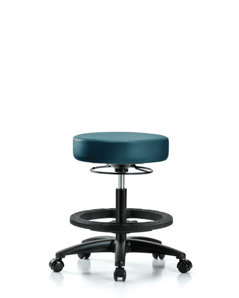 Vinyl Stool without Back - Medium Bench Height with Black Foot Ring & Casters in Marine Blue Supernova Vinyl - VMBSO-RG-BF-RC-8801