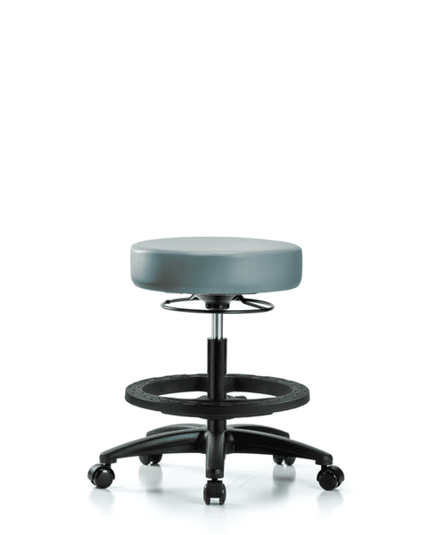 Vinyl Stool without Back - Medium Bench Height with Black Foot Ring & Casters in Storm Supernova Vinyl - VMBSO-RG-BF-RC-8822