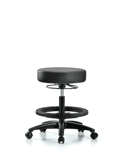 Vinyl Stool without Back - Medium Bench Height with Black Foot Ring & Casters in Carbon Supernova Vinyl - VMBSO-RG-BF-RC-8823