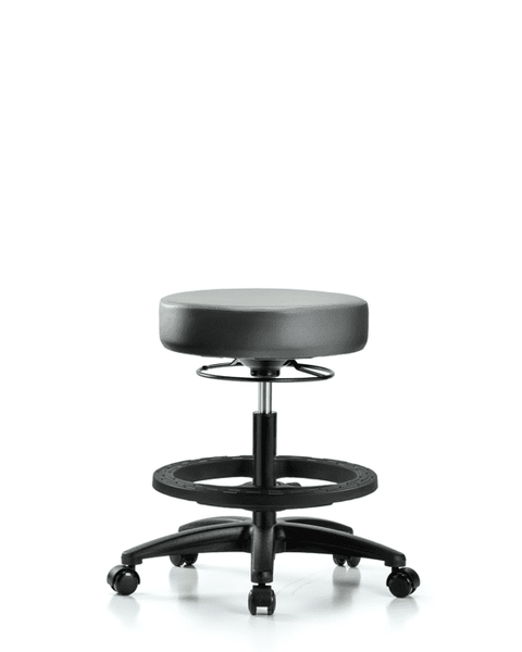 Vinyl Stool without Back - Medium Bench Height with Black Foot Ring & Casters in Sterling Supernova Vinyl - VMBSO-RG-BF-RC-8840