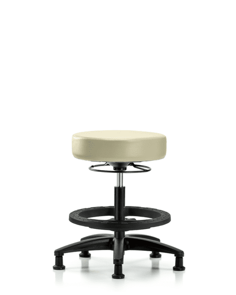 Vinyl Stool without Back - Medium Bench Height with Black Foot Ring & Stationary Glides in Adobe White Trailblazer Vinyl - VMBSO-RG-BF-RG-8501