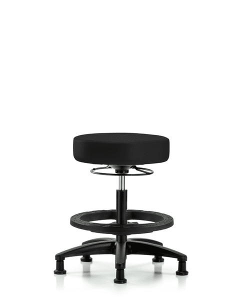Vinyl Stool without Back - Medium Bench Height with Black Foot Ring & Stationary Glides in Black Trailblazer Vinyl - VMBSO-RG-BF-RG-8540