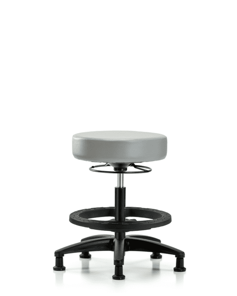 Vinyl Stool without Back - Medium Bench Height with Black Foot Ring & Stationary Glides in Dove Trailblazer Vinyl - VMBSO-RG-BF-RG-8567