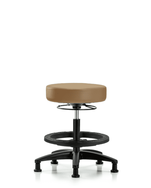 Vinyl Stool without Back - Medium Bench Height with Black Foot Ring & Stationary Glides in Taupe Trailblazer Vinyl - VMBSO-RG-BF-RG-8584