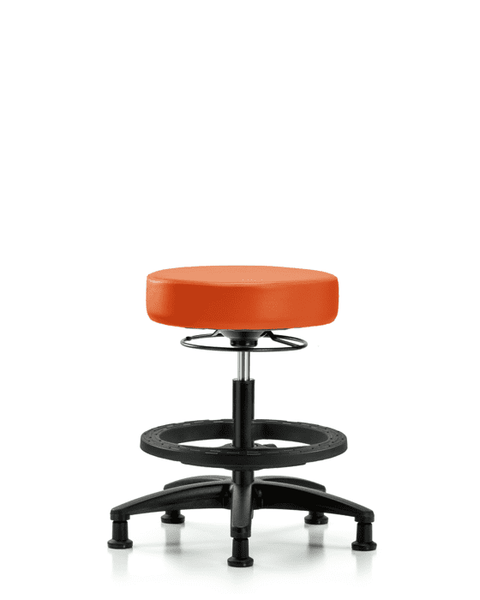Vinyl Stool without Back - Medium Bench Height with Black Foot Ring & Stationary Glides in Orange Kist Trailblazer Vinyl - VMBSO-RG-BF-RG-8613