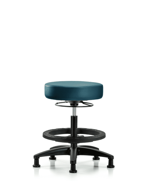 Vinyl Stool without Back - Medium Bench Height with Black Foot Ring & Stationary Glides in Marine Blue Supernova Vinyl - VMBSO-RG-BF-RG-8801