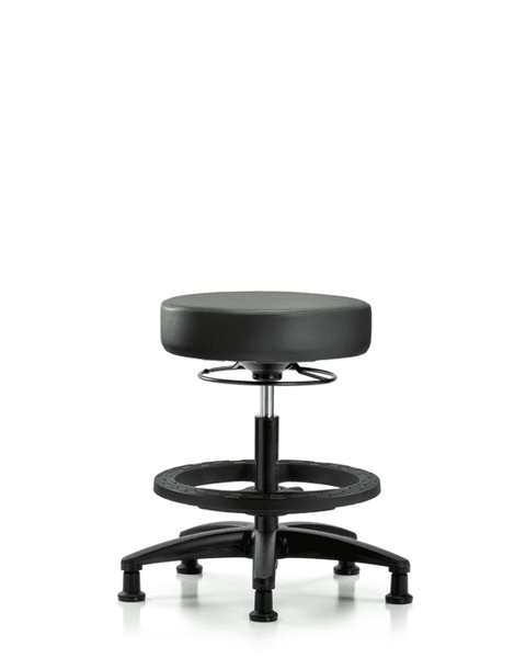 Vinyl Stool without Back - Medium Bench Height with Black Foot Ring & Stationary Glides in Carbon Supernova Vinyl - VMBSO-RG-BF-RG-8823