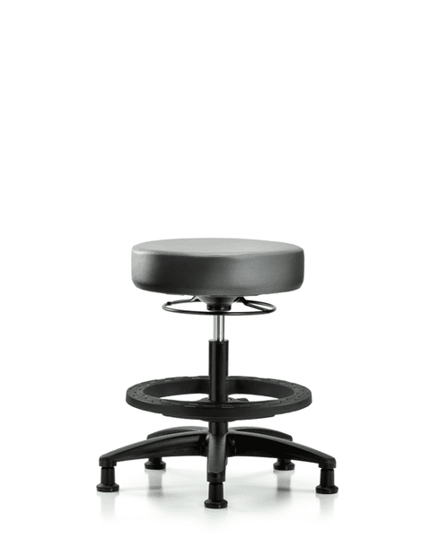 Vinyl Stool without Back - Medium Bench Height with Black Foot Ring & Stationary Glides in Sterling Supernova Vinyl - VMBSO-RG-BF-RG-8840
