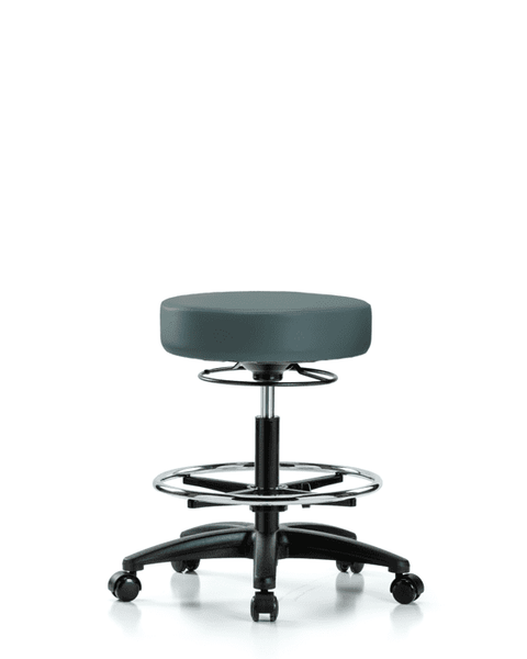 Vinyl Stool without Back - Medium Bench Height with Chrome Foot Ring & Casters in Colonial Blue Trailblazer Vinyl - VMBSO-RG-CF-RC-8546