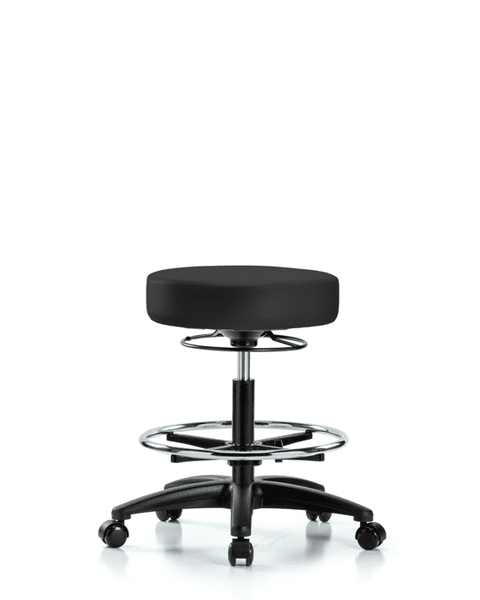 Vinyl Stool without Back - Medium Bench Height with Chrome Foot Ring & Casters in Charcoal Trailblazer Vinyl - VMBSO-RG-CF-RC-8605