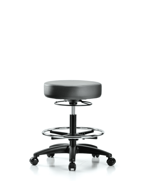 Vinyl Stool without Back - Medium Bench Height with Chrome Foot Ring & Casters in Sterling Supernova Vinyl - VMBSO-RG-CF-RC-8840