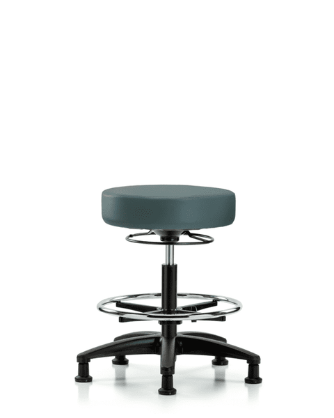 Vinyl Stool without Back - Medium Bench Height with Chrome Foot Ring & Stationary Glides in Colonial Blue Trailblazer Vinyl - VMBSO-RG-CF-RG-8546