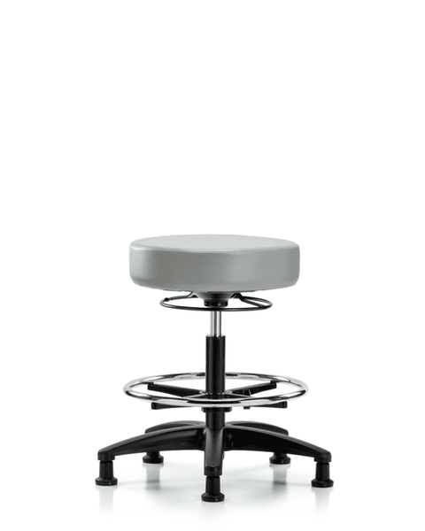 Vinyl Stool without Back - Medium Bench Height with Chrome Foot Ring & Stationary Glides in Dove Trailblazer Vinyl - VMBSO-RG-CF-RG-8567