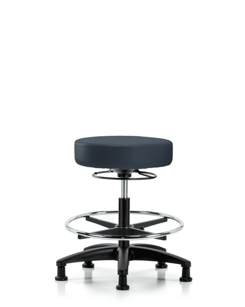 Vinyl Stool without Back - Medium Bench Height with Chrome Foot Ring & Stationary Glides in Imperial Blue Trailblazer Vinyl - VMBSO-RG-CF-RG-8582