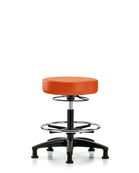 Vinyl Stool without Back - Medium Bench Height with Chrome Foot Ring & Stationary Glides in Orange Kist Trailblazer Vinyl - VMBSO-RG-CF-RG-8613