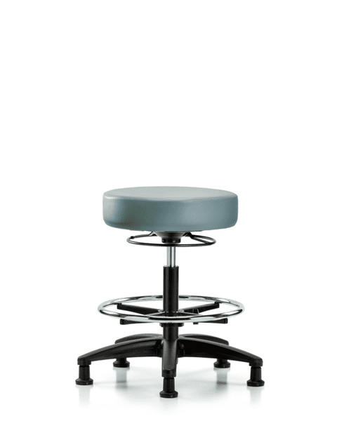 Vinyl Stool without Back - Medium Bench Height with Chrome Foot Ring & Stationary Glides in Storm Supernova Vinyl - VMBSO-RG-CF-RG-8822