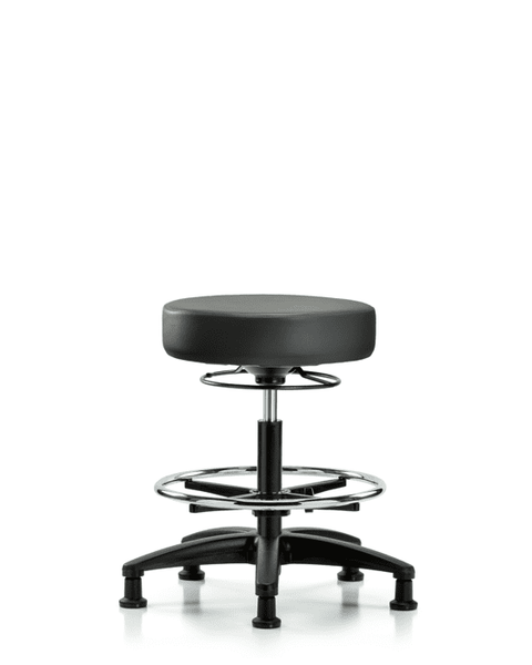 Vinyl Stool without Back - Medium Bench Height with Chrome Foot Ring & Stationary Glides in Carbon Supernova Vinyl - VMBSO-RG-CF-RG-8823