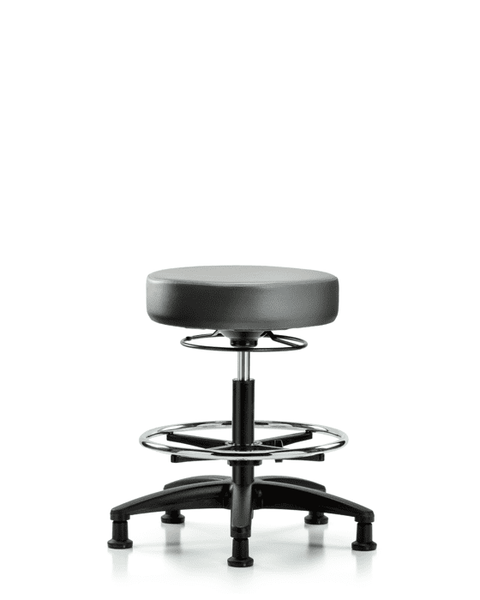 Vinyl Stool without Back - Medium Bench Height with Chrome Foot Ring & Stationary Glides in Sterling Supernova Vinyl - VMBSO-RG-CF-RG-8840