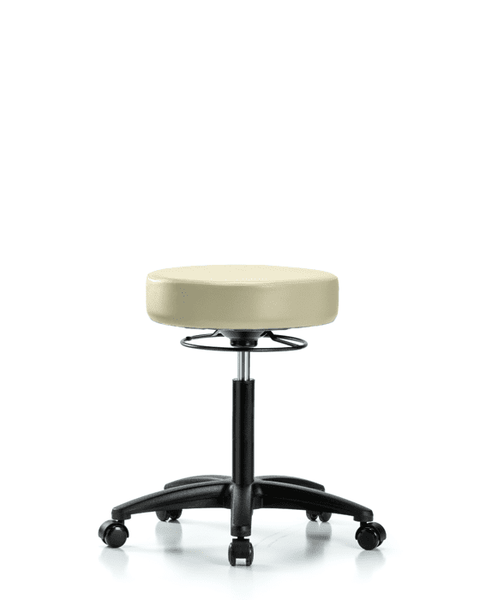 Vinyl Stool without Back - Medium Bench Height with Casters in Adobe White Trailblazer Vinyl - VMBSO-RG-NF-RC-8501