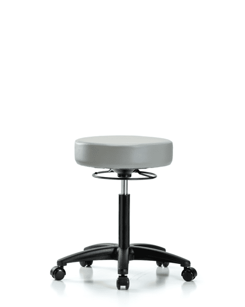 Vinyl Stool without Back - Medium Bench Height with Casters in Dove Trailblazer Vinyl - VMBSO-RG-NF-RC-8567