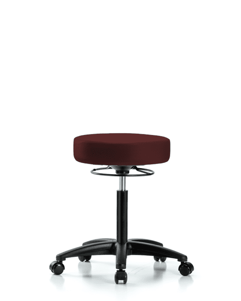 Vinyl Stool without Back - Medium Bench Height with Casters in Burgundy Trailblazer Vinyl - VMBSO-RG-NF-RC-8569