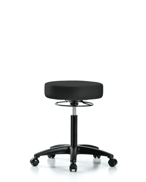 Vinyl Stool without Back - Medium Bench Height with Casters in Charcoal Trailblazer Vinyl - VMBSO-RG-NF-RC-8605