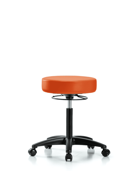 Vinyl Stool without Back - Medium Bench Height with Casters in Orange Kist Trailblazer Vinyl - VMBSO-RG-NF-RC-8613